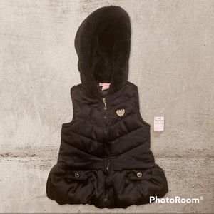 NWT Juicy Couture Black Fur Puffer/ Quilted Vest with Gold Accents 12 Months